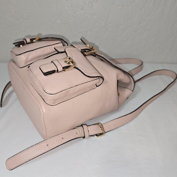 Michael Kors Susie Blush Pink Pebble Grain Leather Drawstring Flap Backpack - Picture 12 of 15